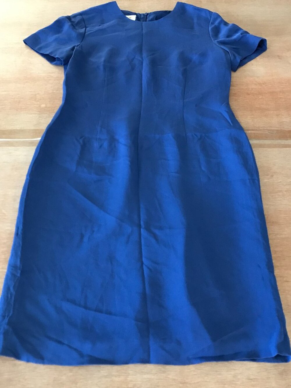 Talbots Sheath Dress Women 10 Blue Crew Neck Silk Blend Short Sleeve Knee Length